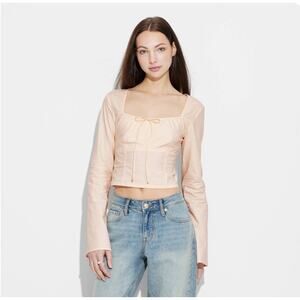 NWT Wild Fable Milkmaid Crop Top Womens Small Pale Peach Bell Sleeves Coquette